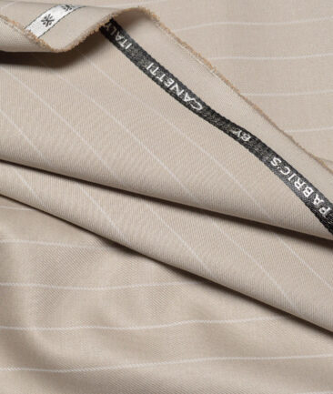 Canetti Italy  Striped Terry Rayon Unstitched Stretchable Suiting Fabric (Beige)