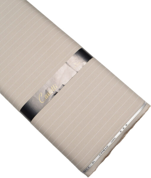 Canetti Italy  Striped Terry Rayon Unstitched Stretchable Suiting Fabric (Beige)