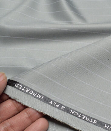 Canetti Italy  Striped Terry Rayon Unstitched Stretchable Suiting Fabric (Light Sea Mist Green)