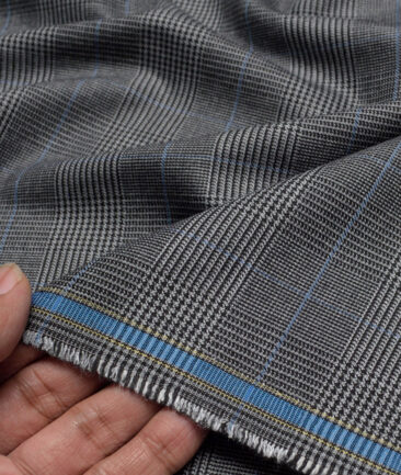 Italian Channel  Checks Terry Rayon Unstitched Suiting Fabric (Grey)