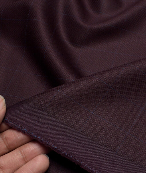 Italian Channel  Checks Terry Rayon Unstitched Suiting Fabric (Dark Wine)