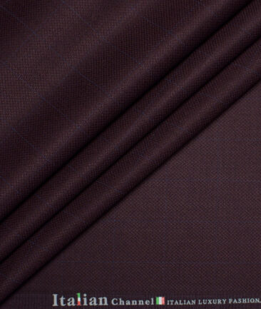 Italian Channel  Checks Terry Rayon Unstitched Suiting Fabric (Dark Wine)
