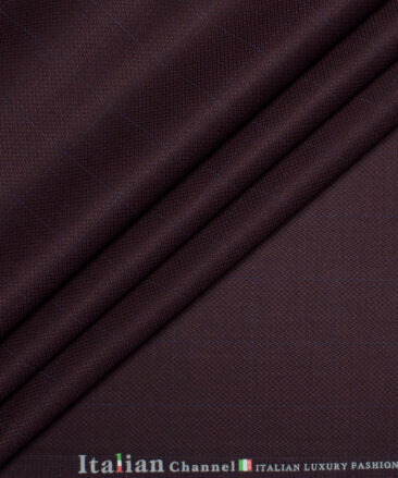 Italian Channel  Checks Terry Rayon Unstitched Suiting Fabric (Dark Wine)