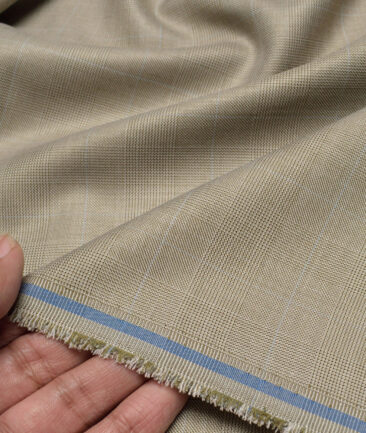 Italian Channel  Checks Terry Rayon Unstitched Suiting Fabric (Light Brown)