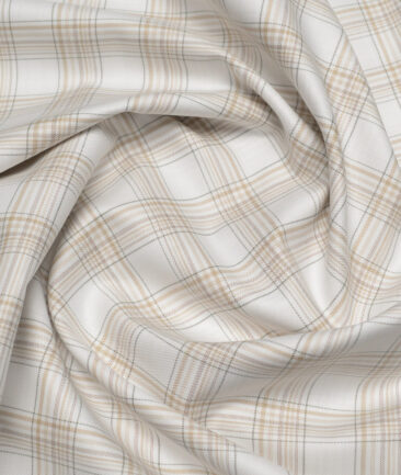 Tessitura Monti  Giza Cotton Checks Shirting Fabric (White & Brown)