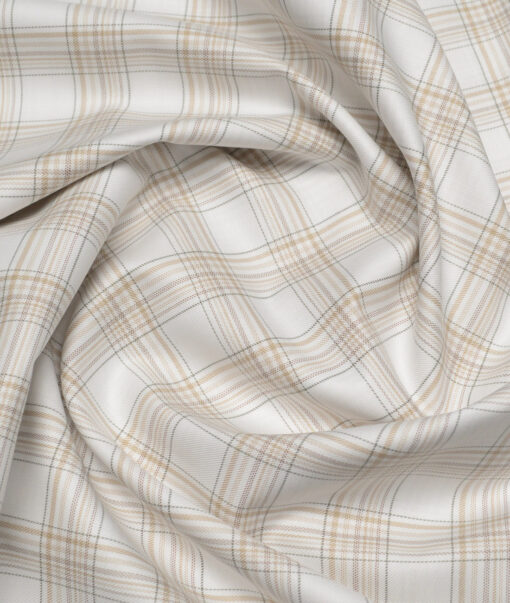 Tessitura Monti  Giza Cotton Checks Shirting Fabric (White & Brown)