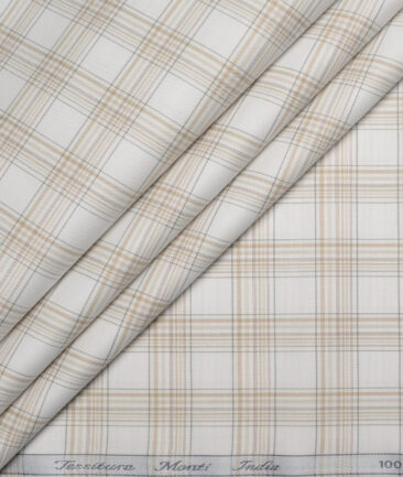 Tessitura Monti  Giza Cotton Checks Shirting Fabric (White & Brown)
