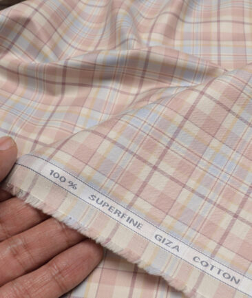 Tessitura Monti  Giza Cotton Checks Shirting Fabric (Cream & Pink)