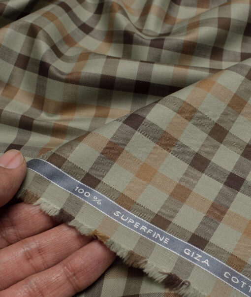 Tessitura Monti  Giza Cotton Checks Shirting Fabric (Green & Brown)