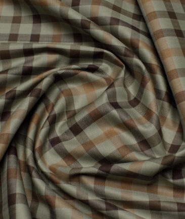 Tessitura Monti  Giza Cotton Checks Shirting Fabric (Green & Brown)