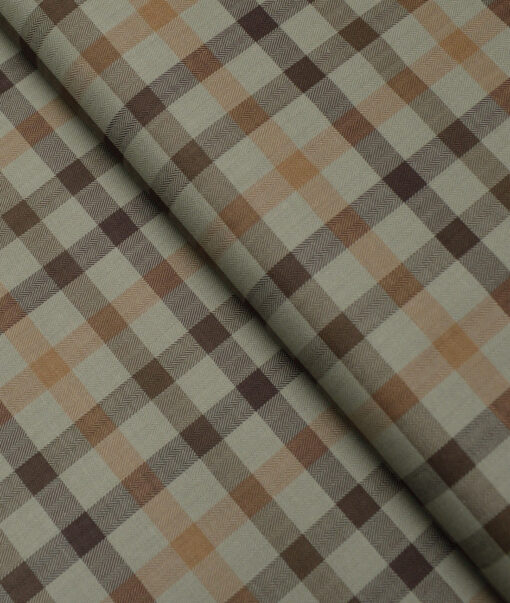 Tessitura Monti  Giza Cotton Checks Shirting Fabric (Green & Brown)