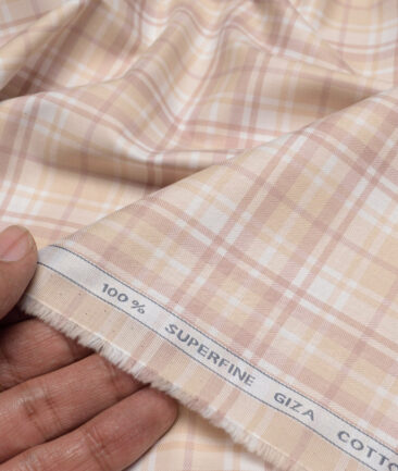 Tessitura Monti  Giza Cotton Checks Shirting Fabric (White & Peach)