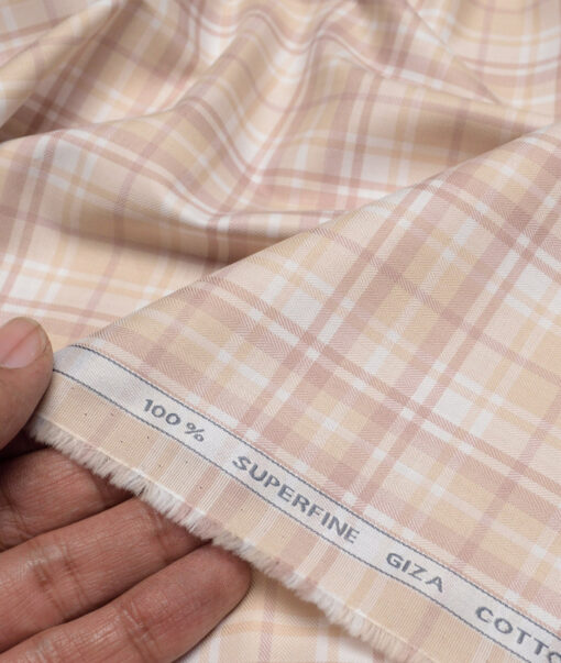 Tessitura Monti  Giza Cotton Checks Shirting Fabric (White & Peach)