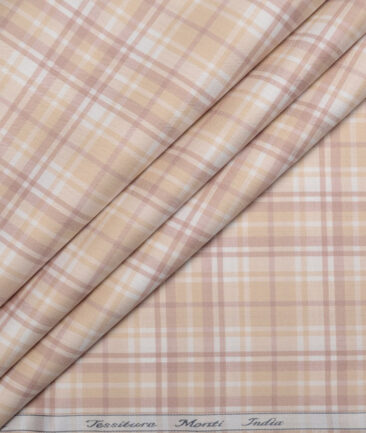 Tessitura Monti  Giza Cotton Checks Shirting Fabric (White & Peach)