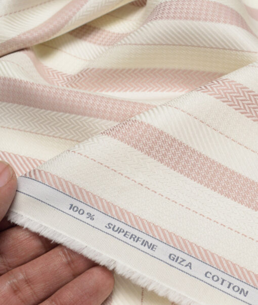 Tessitura Monti  Giza Cotton Striped Shirting Fabric (Cream & Turkish Rose)