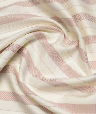 Tessitura Monti  Giza Cotton Striped Shirting Fabric (Cream & Turkish Rose)