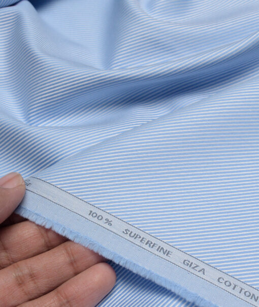 Tessitura Monti  Giza Cotton Striped Shirting Fabric (Sky Blue)