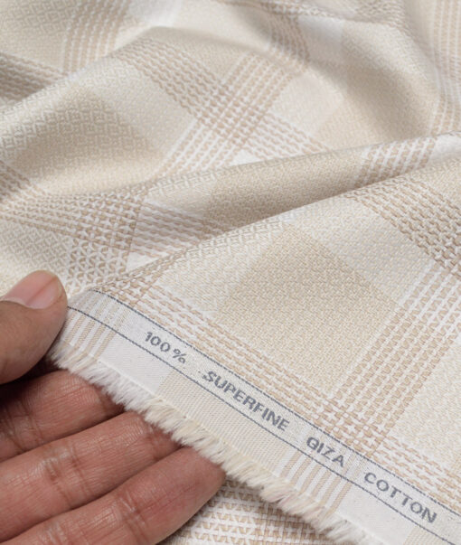 Tessitura Monti  Giza Cotton Checks Shirting Fabric (White & Beige)