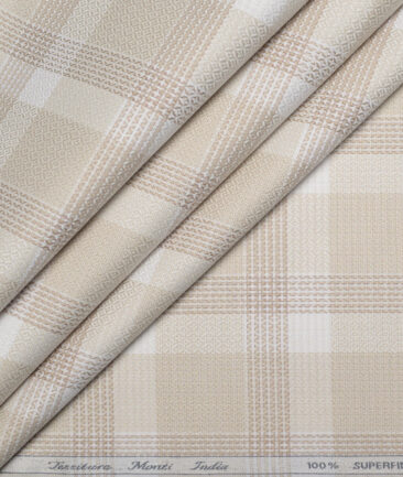 Tessitura Monti  Giza Cotton Checks Shirting Fabric (White & Beige)