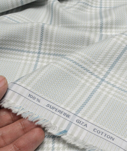 Tessitura Monti  Giza Cotton Checks Shirting Fabric (White & Green)