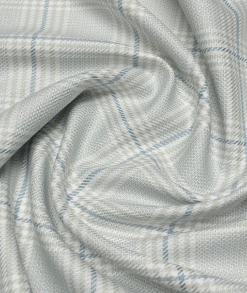 Tessitura Monti  Giza Cotton Checks Shirting Fabric (White & Green)