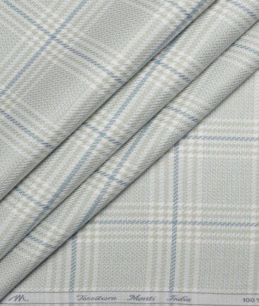 Tessitura Monti  Giza Cotton Checks Shirting Fabric (White & Green)