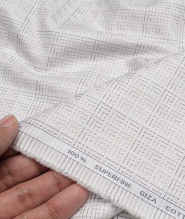 Tessitura Monti  Giza Cotton Checks Shirting Fabric (White & Grey)