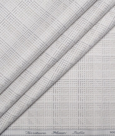 Tessitura Monti  Giza Cotton Checks Shirting Fabric (White & Grey)