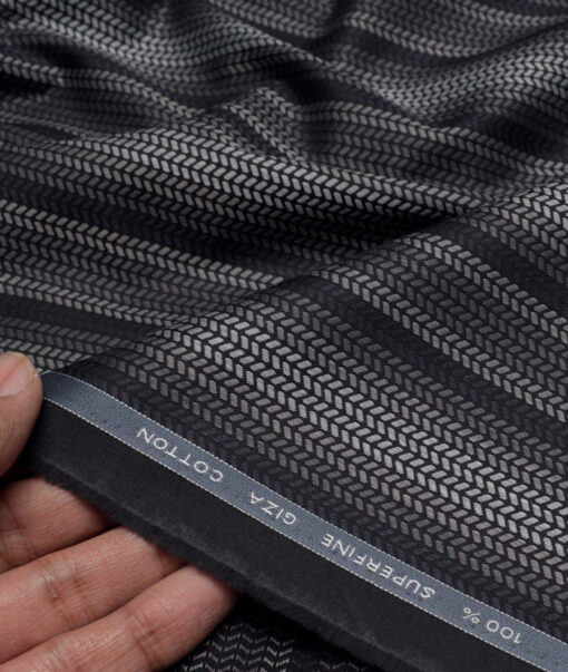 Tessitura Monti  Giza Cotton Striped Shirting Fabric (Black & Grey)