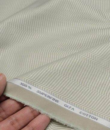 Tessitura Monti  Giza Cotton Striped Shirting Fabric (Light Olive Gren)