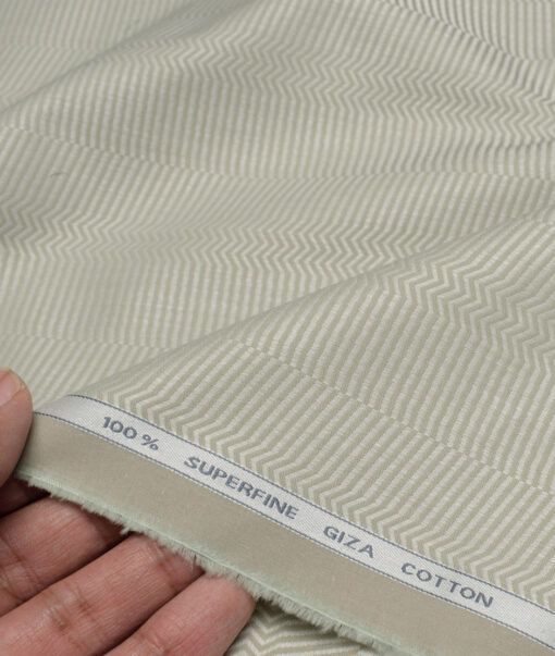 Tessitura Monti  Giza Cotton Striped Shirting Fabric (Light Olive Gren)