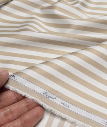 Tessitura Monti 2 Ply 70's Giza Cotton Striped Shirting Fabric (White & Brown)