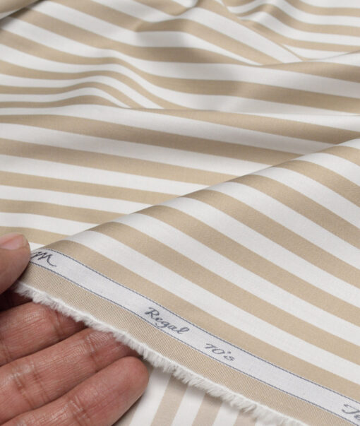 Tessitura Monti 2 Ply 70's Giza Cotton Striped Shirting Fabric (White & Brown)