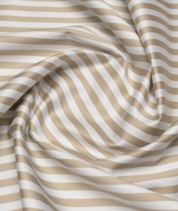 Tessitura Monti 2 Ply 70's Giza Cotton Striped Shirting Fabric (White & Brown)