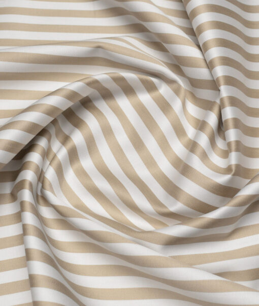Tessitura Monti 2 Ply 70's Giza Cotton Striped Shirting Fabric (White & Brown)