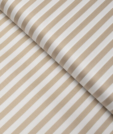 Tessitura Monti 2 Ply 70's Giza Cotton Striped Shirting Fabric (White & Brown)