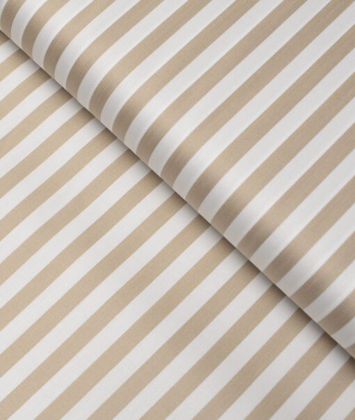 Tessitura Monti 2 Ply 70's Giza Cotton Striped Shirting Fabric (White & Brown)