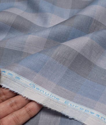 Linen Club 60 LEA European Linen Checks Shirting Fabric (Blue & Grey)