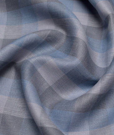 Linen Club 60 LEA European Linen Checks Shirting Fabric (Blue & Grey)