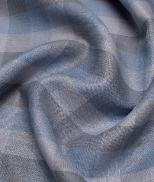 Linen Club 60 LEA European Linen Checks Shirting Fabric (Blue & Grey)