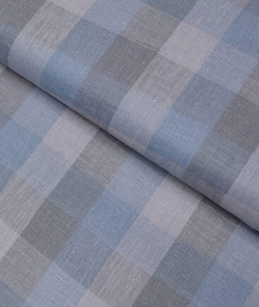 Linen Club 60 LEA European Linen Checks Shirting Fabric (Blue & Grey)
