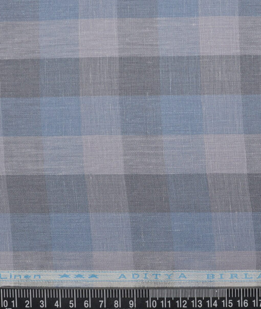 Linen Club 60 LEA European Linen Checks Shirting Fabric (Blue & Grey)