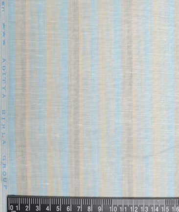 Linen Club 60 LEA European Linen Striped Shirting Fabric (Beige & Arctic Blue)
