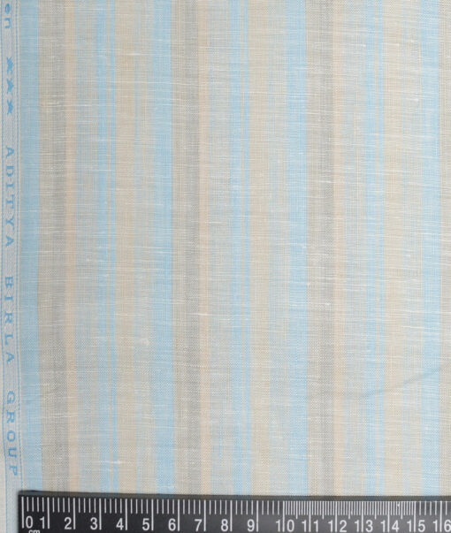 Linen Club 60 LEA European Linen Striped Shirting Fabric (Beige & Arctic Blue)