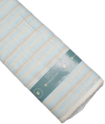 Linen Club 60 LEA European Linen Striped Shirting Fabric (Beige & Arctic Blue)