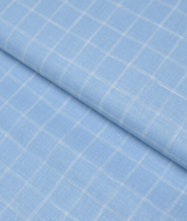 Linen Club 60 LEA European Linen Checks Shirting Fabric (Denim Blue)