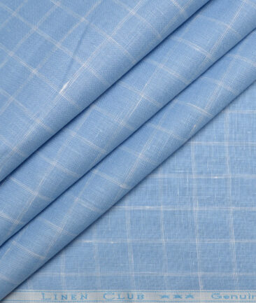 Linen Club 60 LEA European Linen Checks Shirting Fabric (Denim Blue)