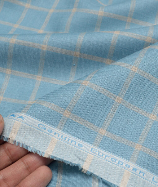Linen Club 60 LEA European Linen Checks Shirting Fabric (Fountain Blue)