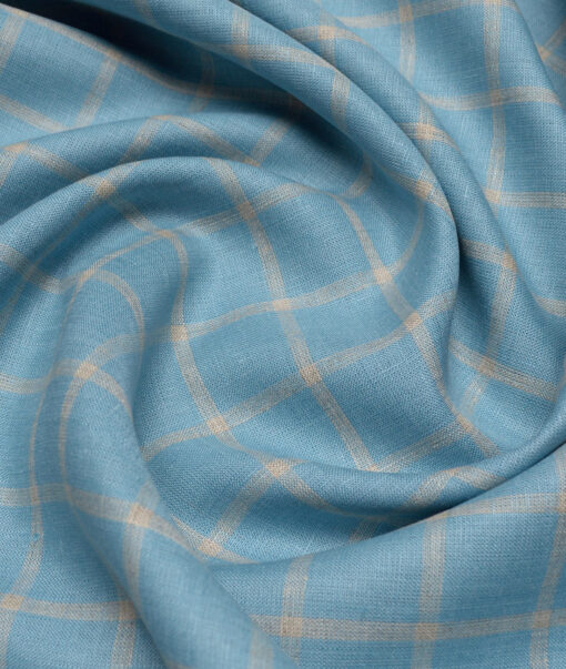 Linen Club 60 LEA European Linen Checks Shirting Fabric (Fountain Blue)