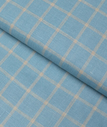 Linen Club 60 LEA European Linen Checks Shirting Fabric (Fountain Blue)